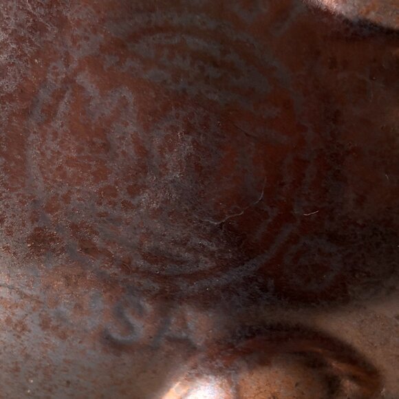 Vintage McCoy Hammered Bronze Luster Ceramic Cauldron / Planter - Picture 7 of 7